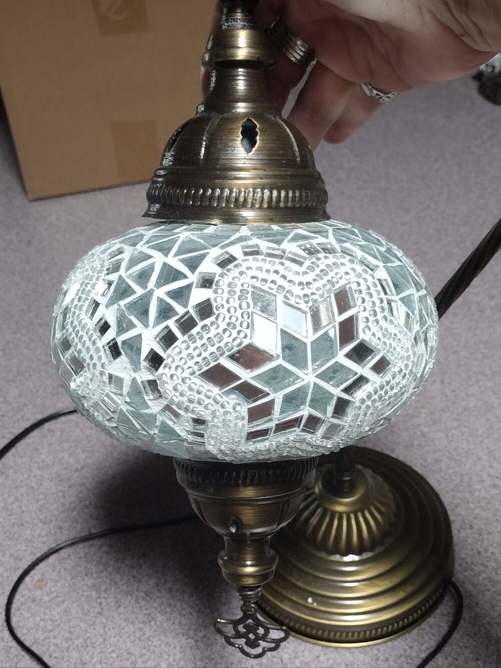 Turkish Mosaic Glass Table Lamp - White Mosaic Globe - Picture 7 of 8